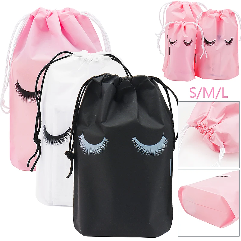 20Pcs Reusable Eyelash Extension Cosmetic Bag Plastic Drawstring Lashes Supplies Lipstick Travel Pouch Beauty Salon Makeup Tools