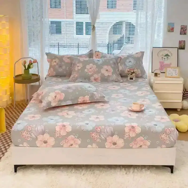 

​​1PC 100% Cotton Floral Fitted Sheet - Single/Queen/King Size, Breathable Mattress Cover For Double Beds (No Pillowcase)​