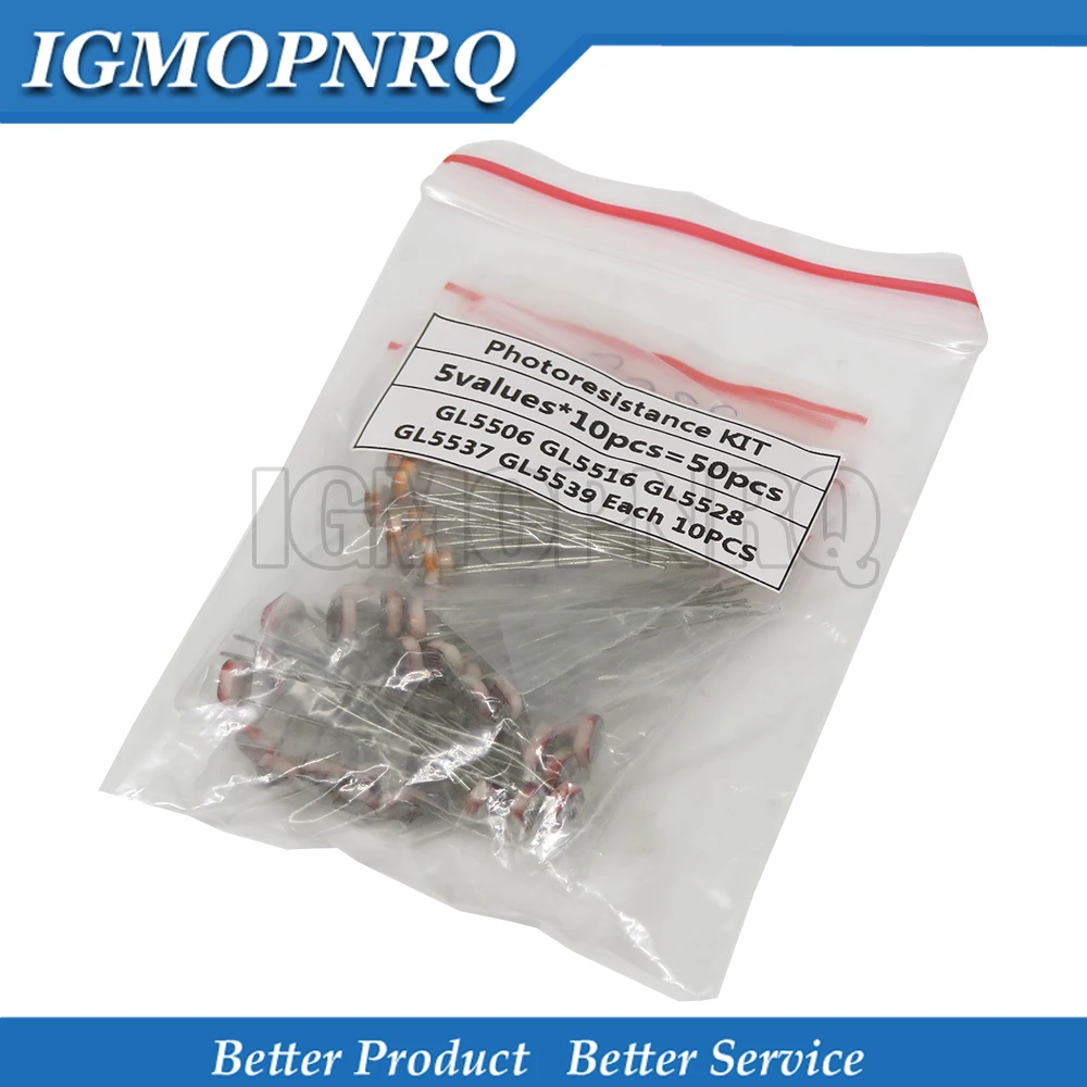 

50pcs(5value*10pcs) LDR Photoresistor diy kit for GL5506 GL5516 GL5528 GL5537 GL5539