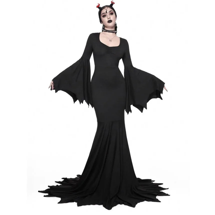 

Женское облегающее платье больших размеров с длинным рукавом на Хэллоуин, женское платье с большим рукавом «летучая мышь», женское вечернее платье ведьмы