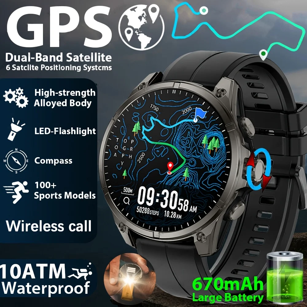 

New GPS Outdoor Sports Smart Watch Men 5ATM Waterproof Smart Watches Men 1.43'' Full Circle AMOLED Screen Fitness Digital Clock