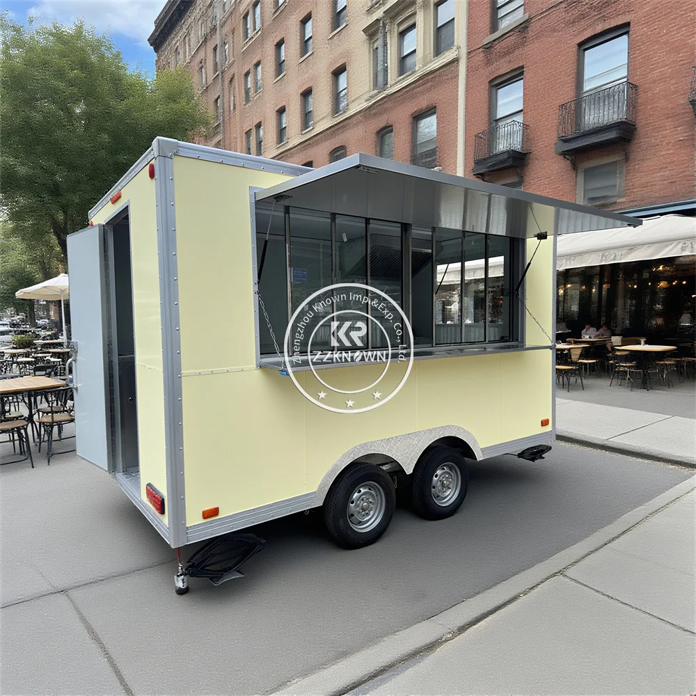 Camión de comida al aire libre callejero, carrito móvil para aperitivos, bebidas, café, ensalada, remolque de comida de concesión con totalmente equipado