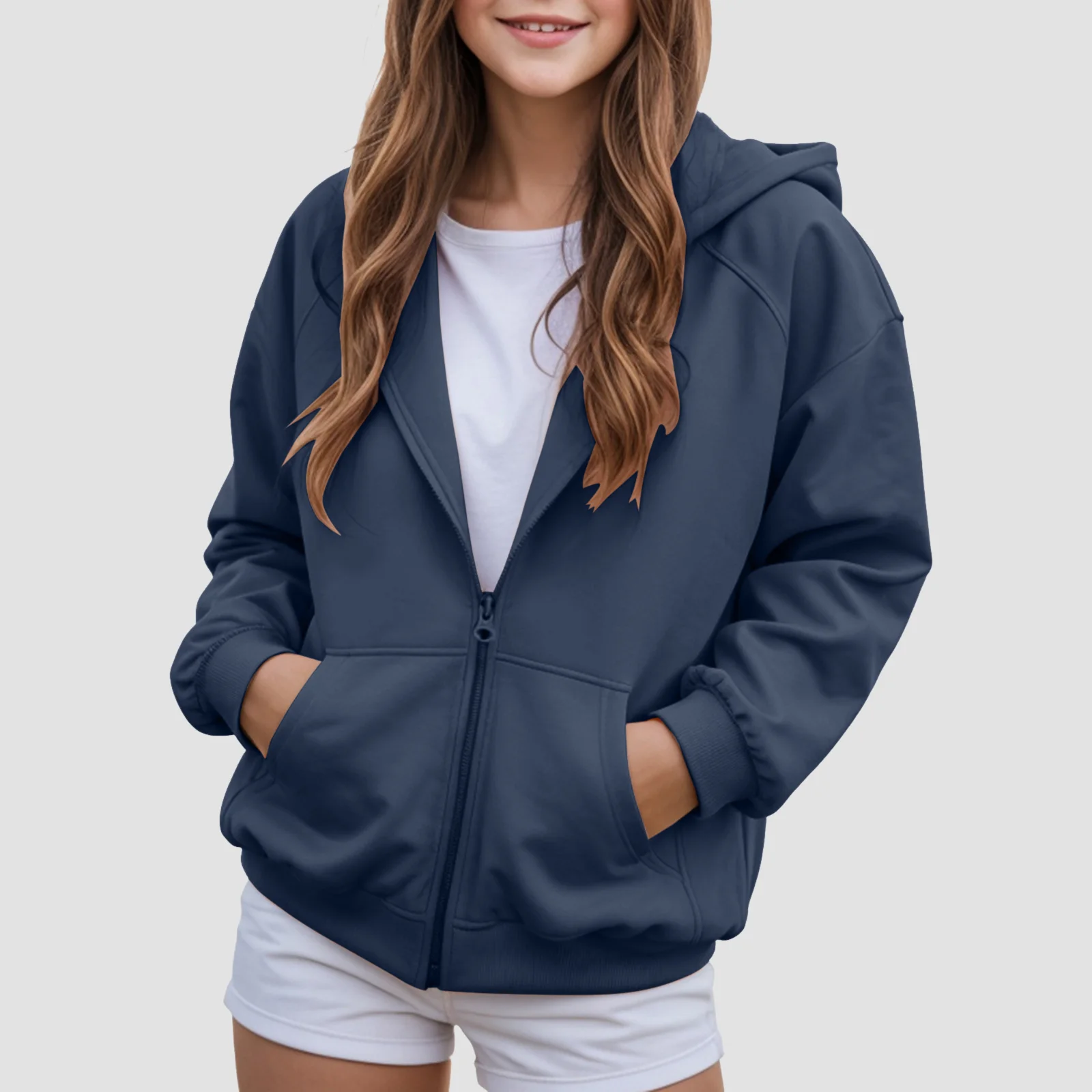 

Children Hooded Sweatshirt Fashionable Zipper Comfortable Soft Hoodies Casual Loose Streetwear Coat For Fall Popular Clothes