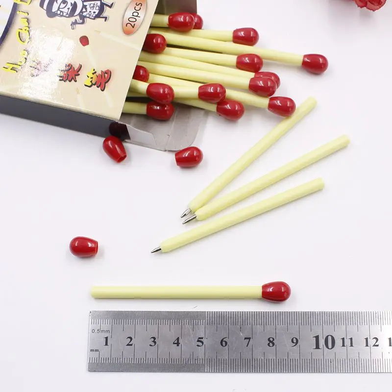 20pcs/lot Kawaii Simulation Matchstick Mini Ballpoint Pen Creative And Cute Ideal For Students Office Supplies