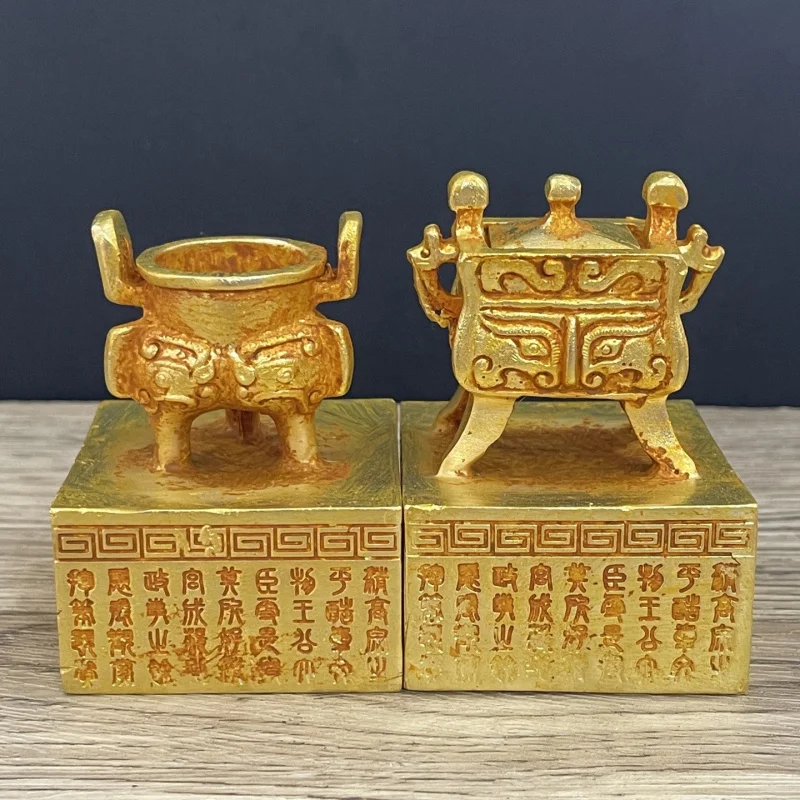 bruleur-d'encens-carre-dore-sceau-d'encensoir-ornement-vintage-jeu-culturel-bureau-d'etude-presse-papier-ornement-de-bureau-artisanal