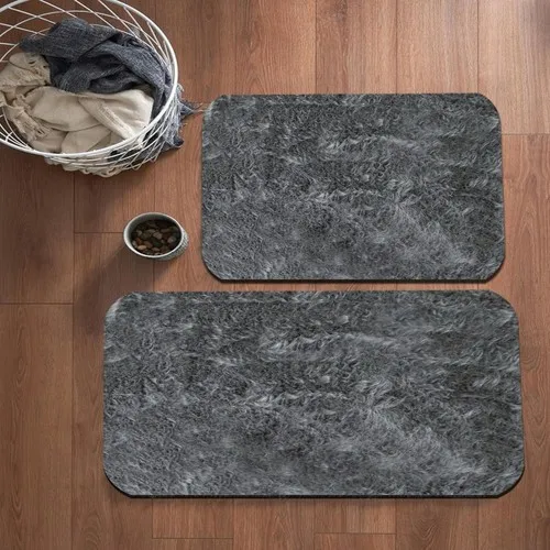 Else Carpet Else Anthracite Gray Decorative Acrylic Faux Lamb Fur 2'li Bathroom Toilet Seat Mat Pad Post Plush Carpet