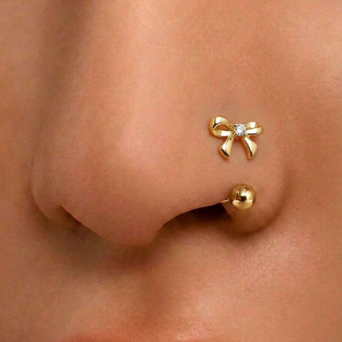1-piece set of light luxury retro style butterfly bow C-shaped puncture nose nail women's screw buckle nose ring