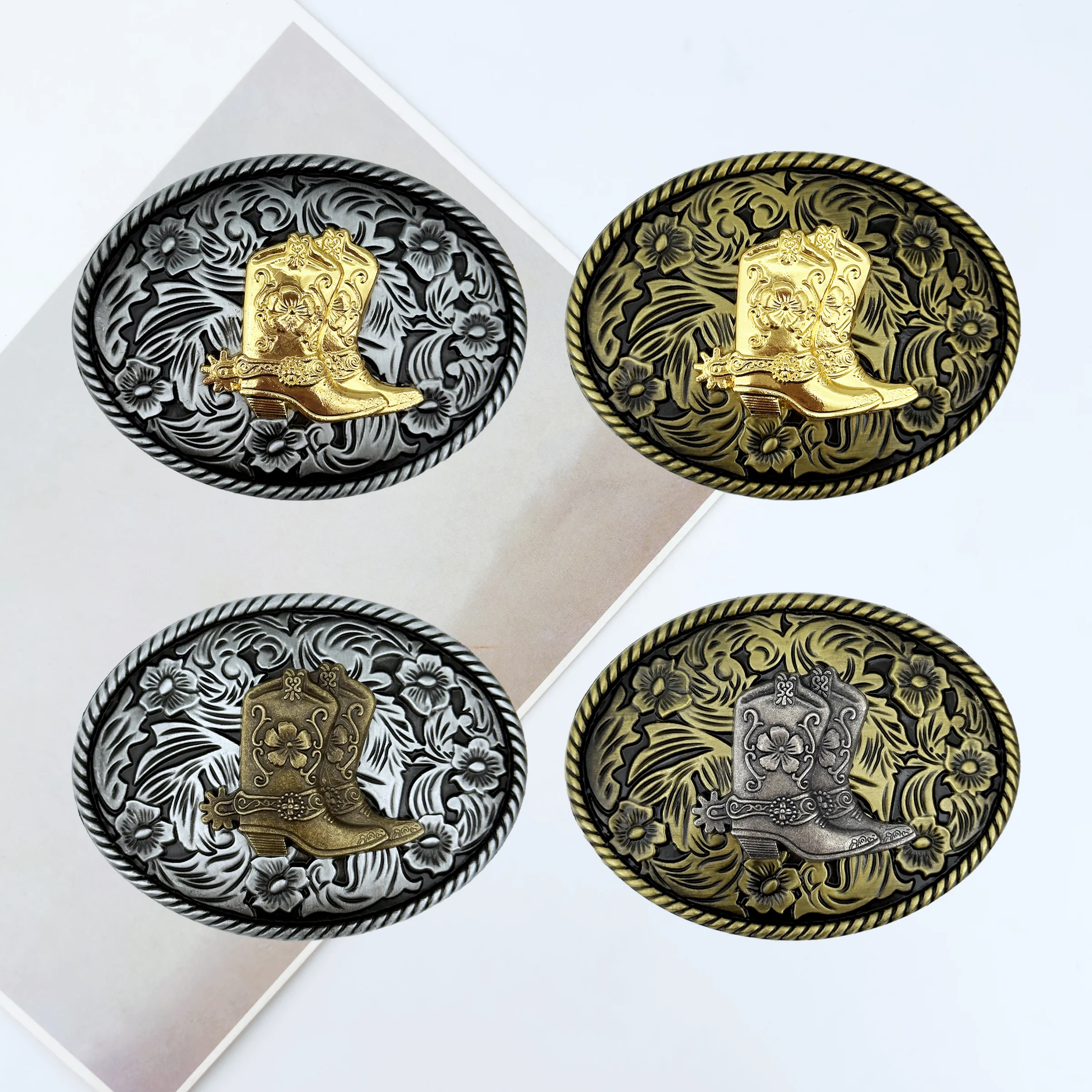 1PC Western Style Oval Boots Personalized with Exquisite Carved Patterns DIY Casual Versatile Replaceable Belt Buckle
