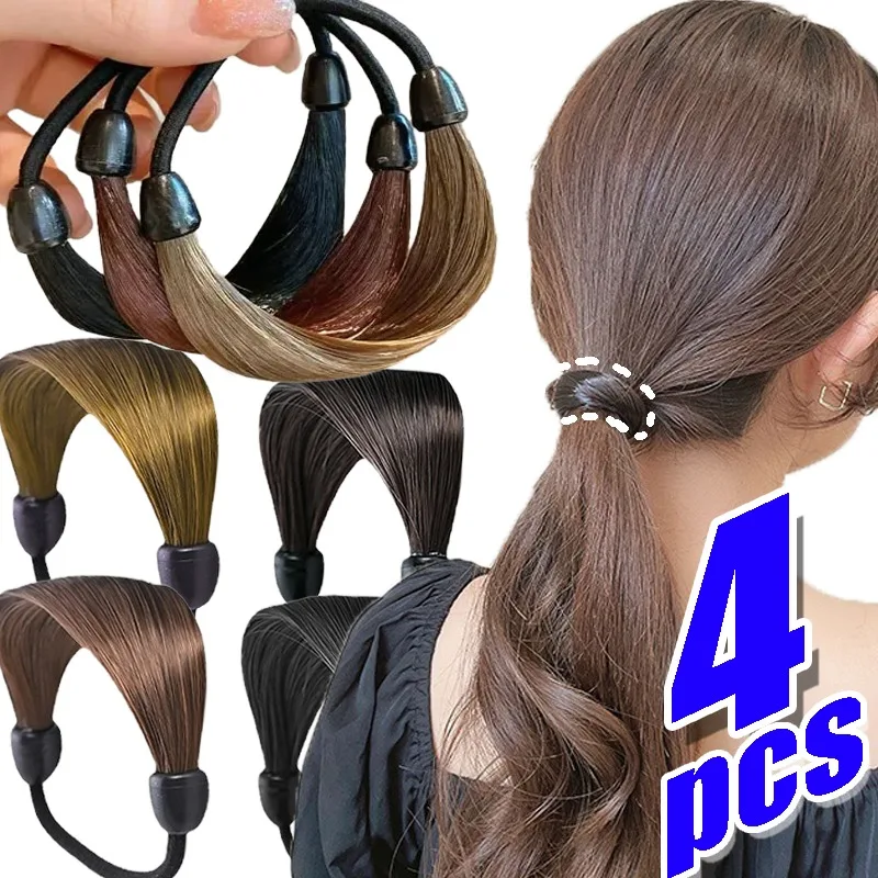 Korea Rubber Band Wig Hair Ring for Girl Pigtail Type Rubber Bands Straight Hair Tie Elastic Hair Rope Extension Ponytail Holder