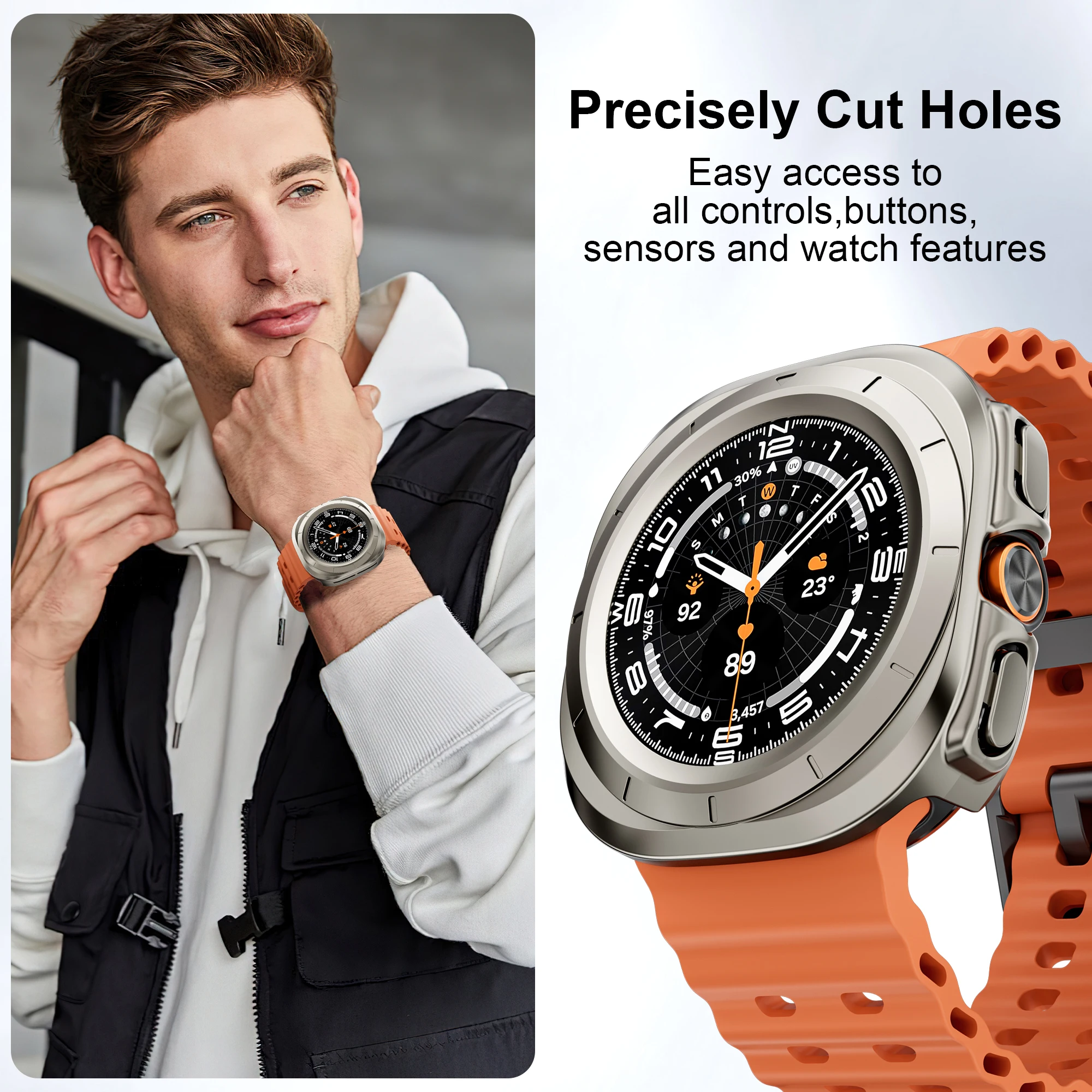 PC Case for Samsung Galaxy Watch Ultra 47mm Accessories Hard Hollow Frame Protective Bumper for Galaxy Watch 7 Ultra 47 mm cover