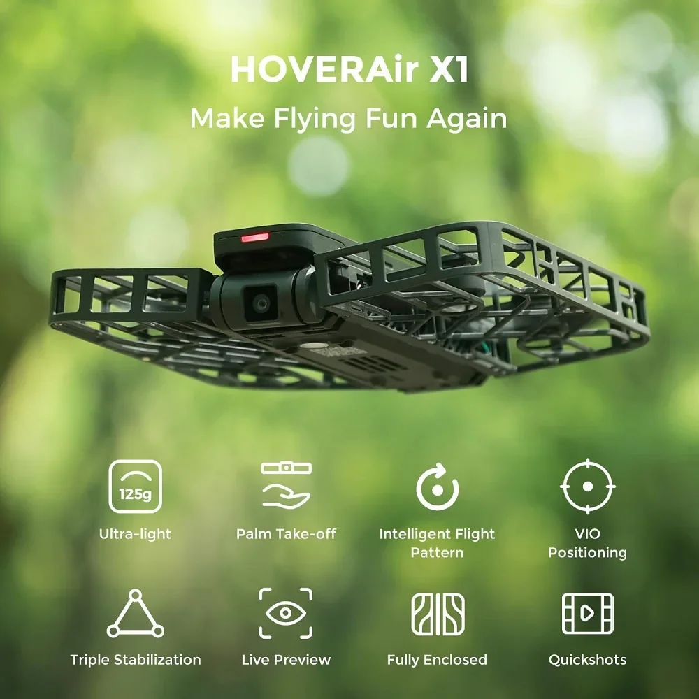 HOVER Air X1 Drone Self-Flying Camera Pocket-Sized Drone HDR Video Capture Palm Takeoff Intelligent Flight Paths HOVERAir X1