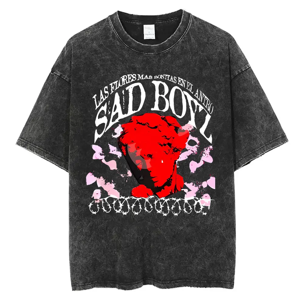

Singer Junior H Sad Boyz Washed Vintage Tshirt Summer Men Women Casual Fashion Oversized T-Shirt Men's Hip Hop Aesthetic T Shirt