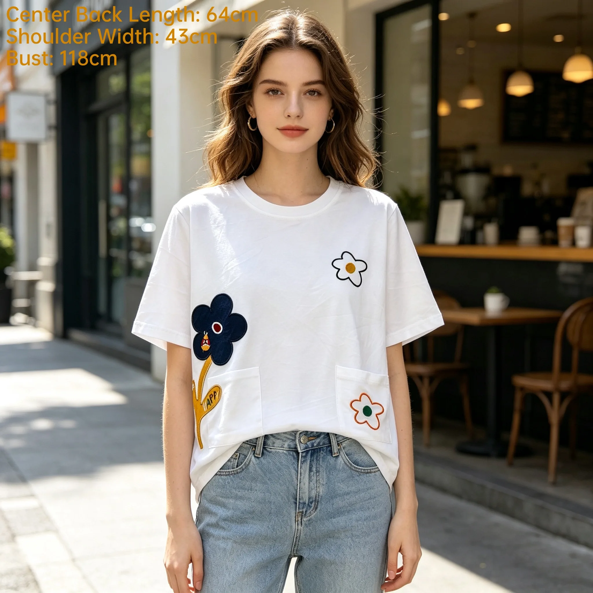Embroidery Flower - Women Loose Fit Flower Patch Embroidery