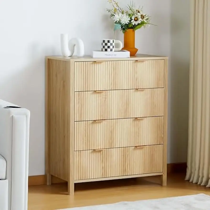 Modern  Chest of Drawers with Waveform Fluted Panel, Large Storage Dresser Organizer for Nursery Bedroom Living Room Hallway