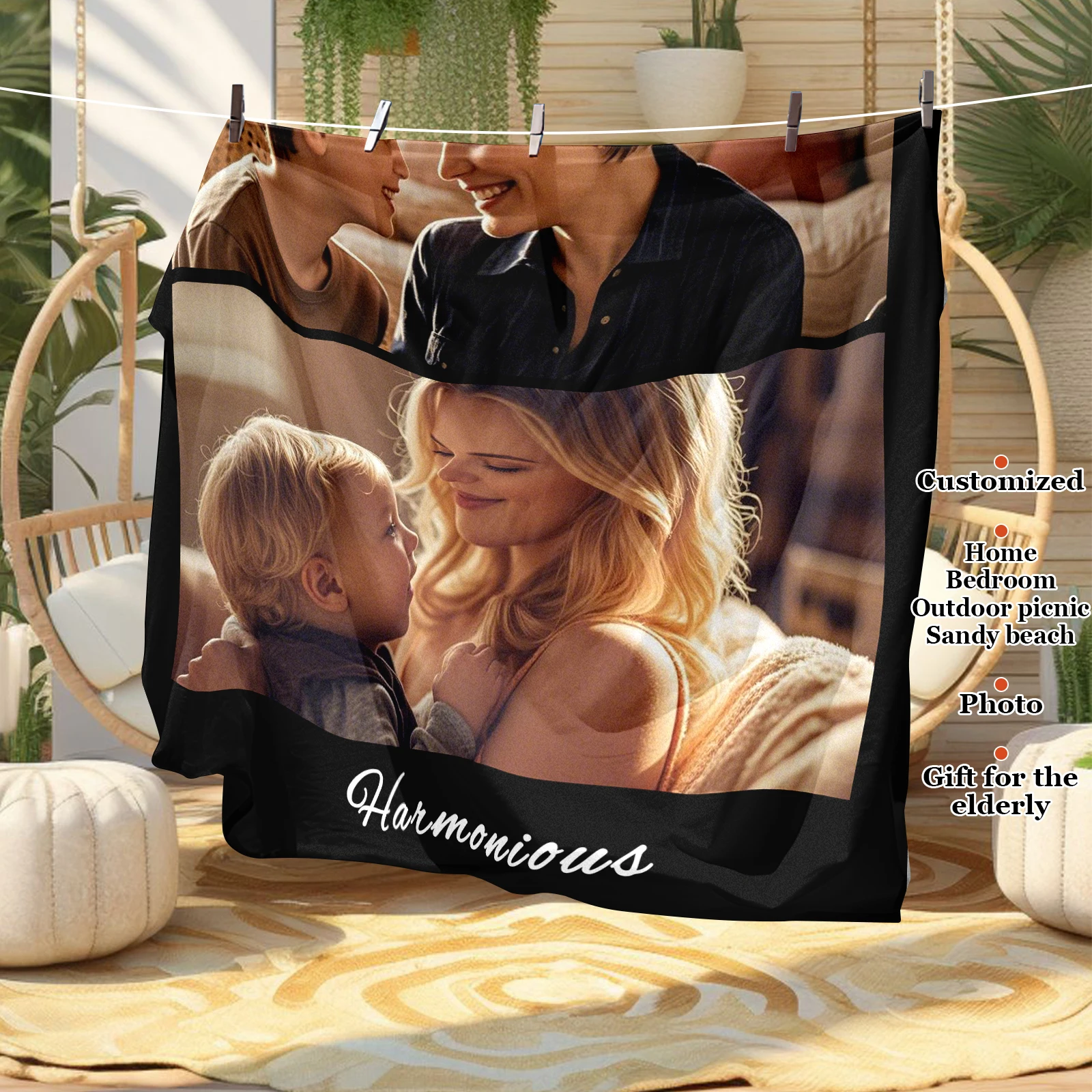 Personalized Family Photo Blanket Mother and Son Happy Looking Memorial Photo Bedroom Living Room Home Decor Sofa Available