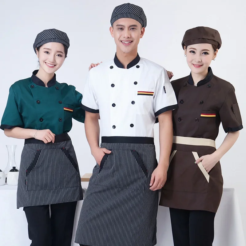 Unisex Cozinha Chef Uniform, Restaurante Chef Jacket, Chapéu, Conjunto de avental, Respirável, Double Breasted Tops, Padaria, Serviço