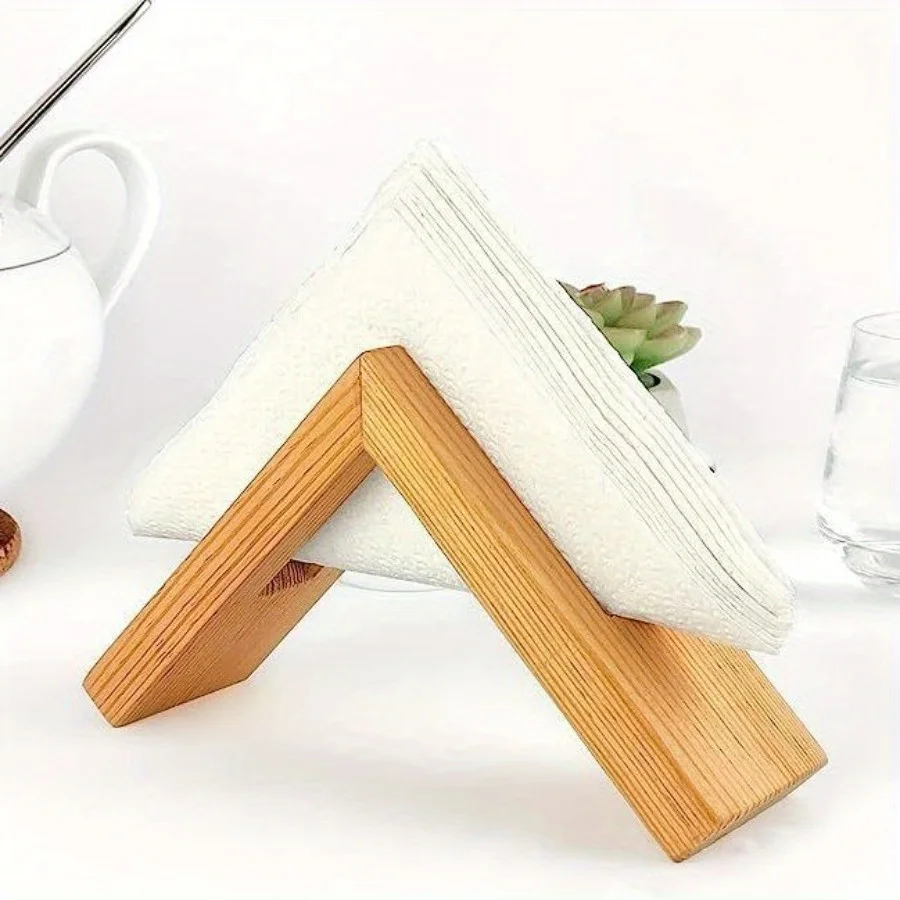 

Vertical Wooden Tabletop Napkin Organizer Rack, Art Style Desktop Tissue Paper Holder, Elegant Decorative Stand