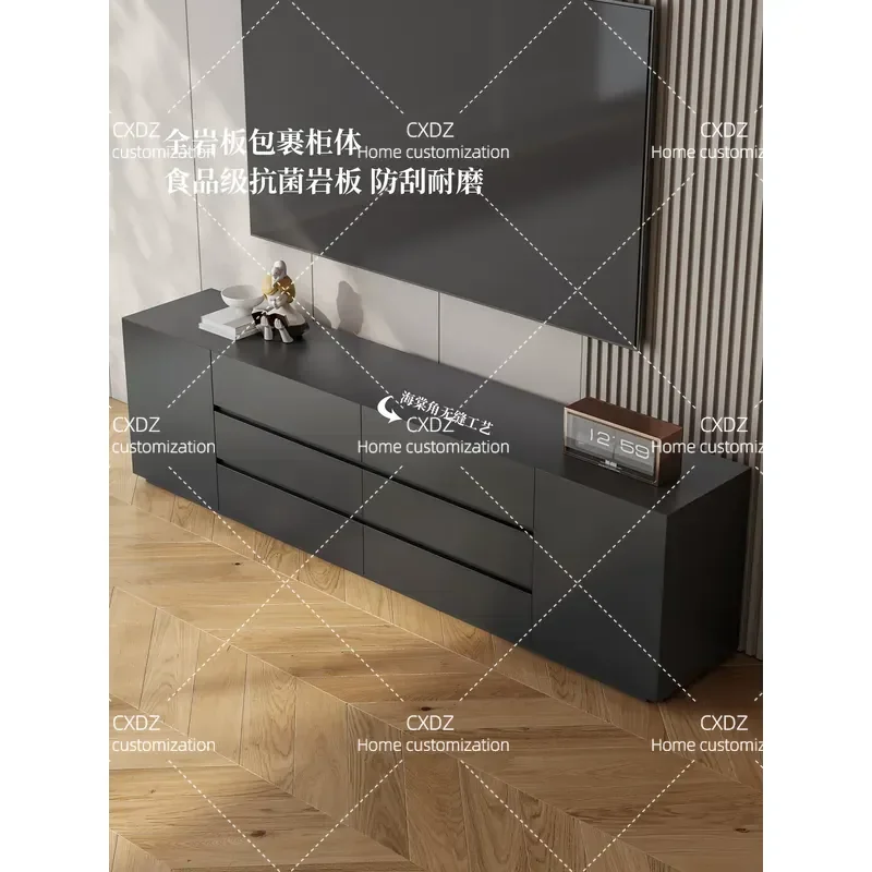 60cm High TV Cabinet with Storage Locker Integrated Floor Standing Media Console for Living Room Wall Mounted Rock Slab