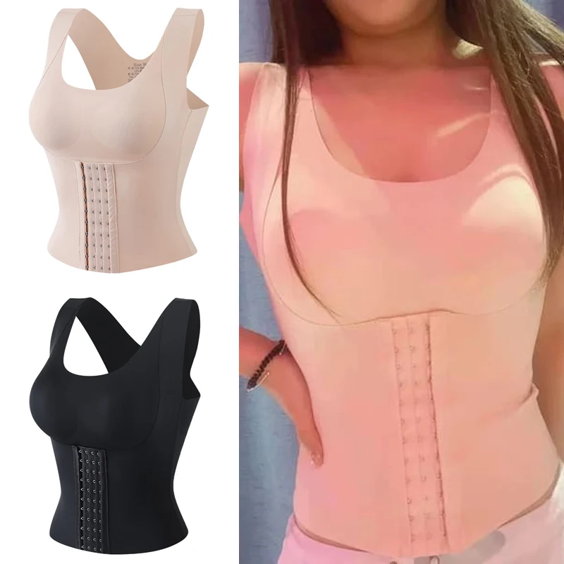 3 in 1 Waist Buttoned Bra Shapewear Women Posture Corrector Push Up Bra Slimming Underwear Corset Sheath Tummy Control Tank Tops