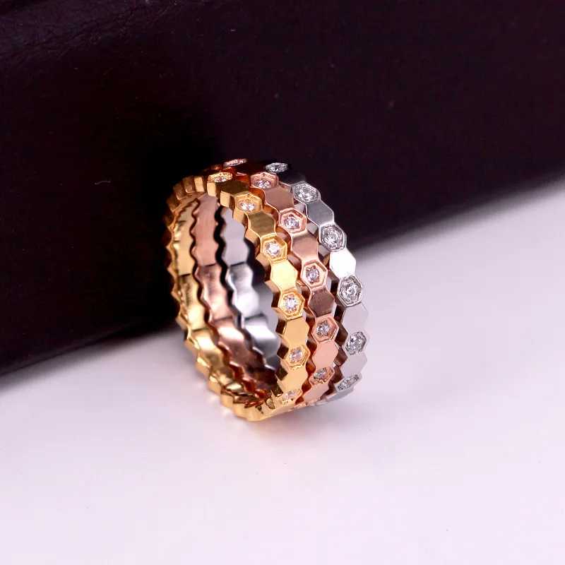Japanese Korean Diamond CNC Micro Inlaid Diamond Honeycomb Ring Tail Ring Women's Honeycomb Personalized Index Finger Ring