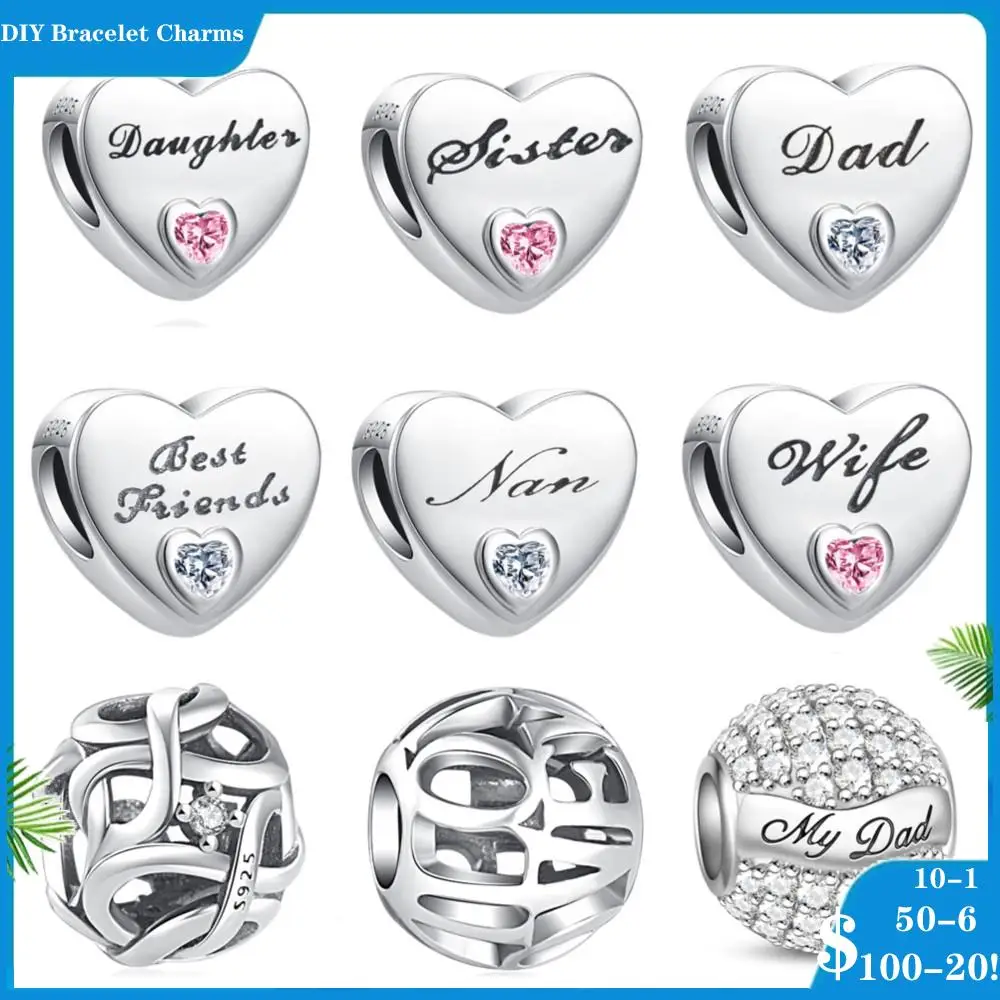 

New 2023 Silver 925 Charms Family Wife Love Dangle Charm bead Fit Original Pandora Bracelet DIY Jewelry For Women