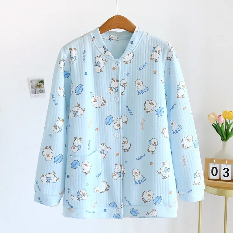 Japanese style autumn and winter all-in-one blouse ladies pure cotton thickening air cotton warm home clothes women pajamas