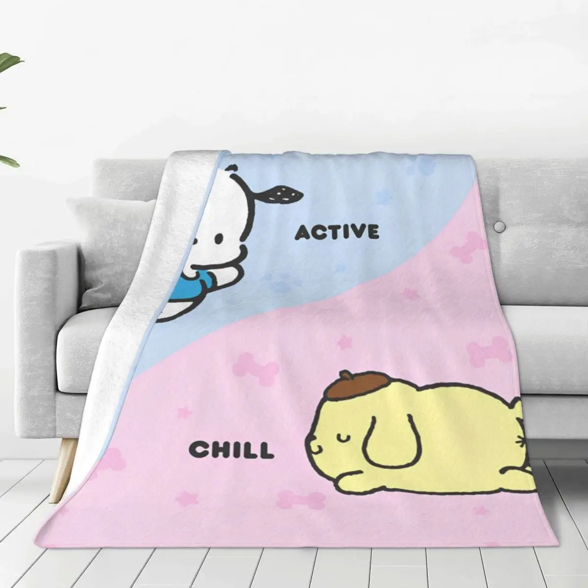 Acitve Pochacco Chill Pompompurin Blankets Fleece Printed Cute Kawaii Portable Lightweight Throw Blankets Sofa Travel Bedspread