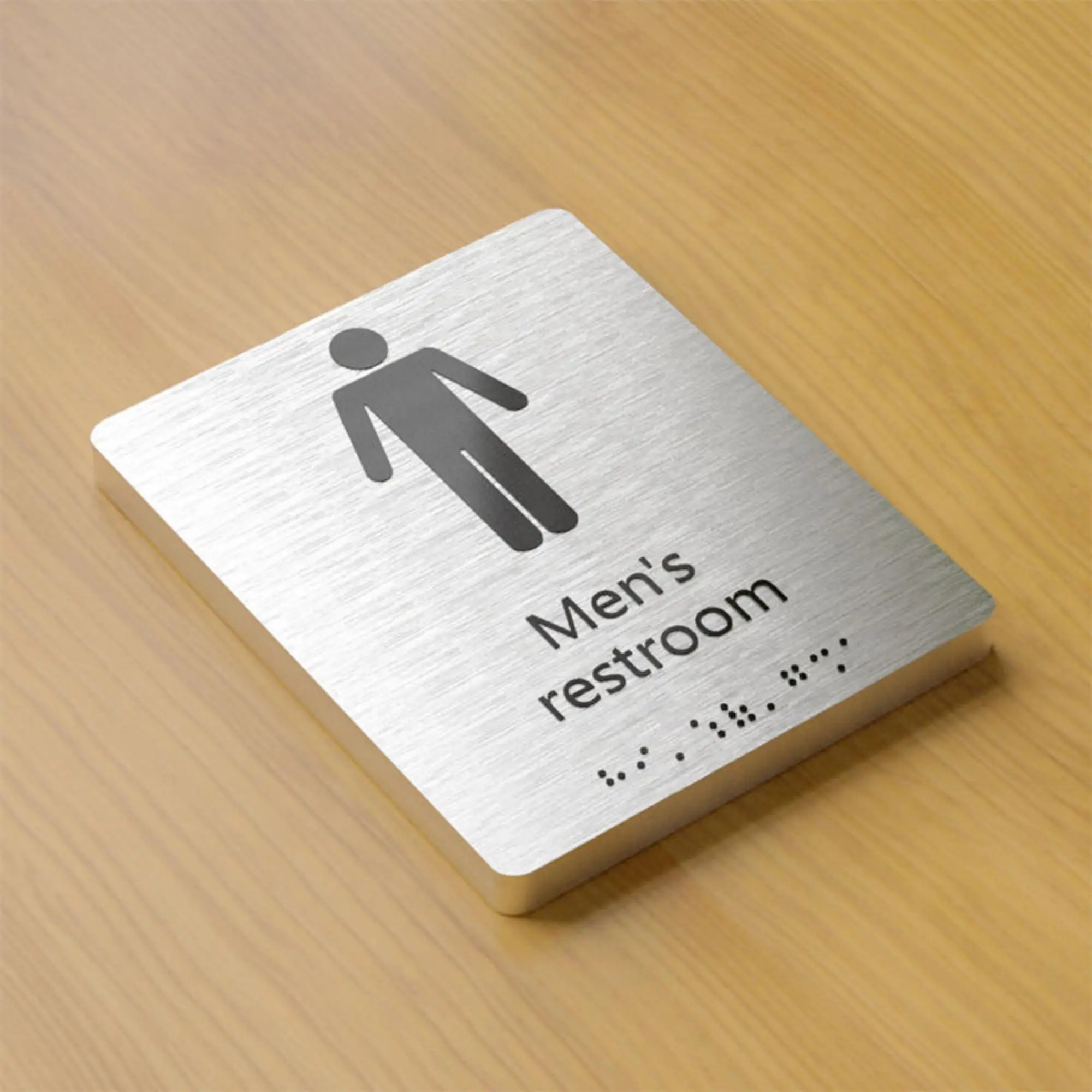

Office Indoor Sign Restroom Directional Signage Brushed Stainless Steel Way Finding Braille Sign