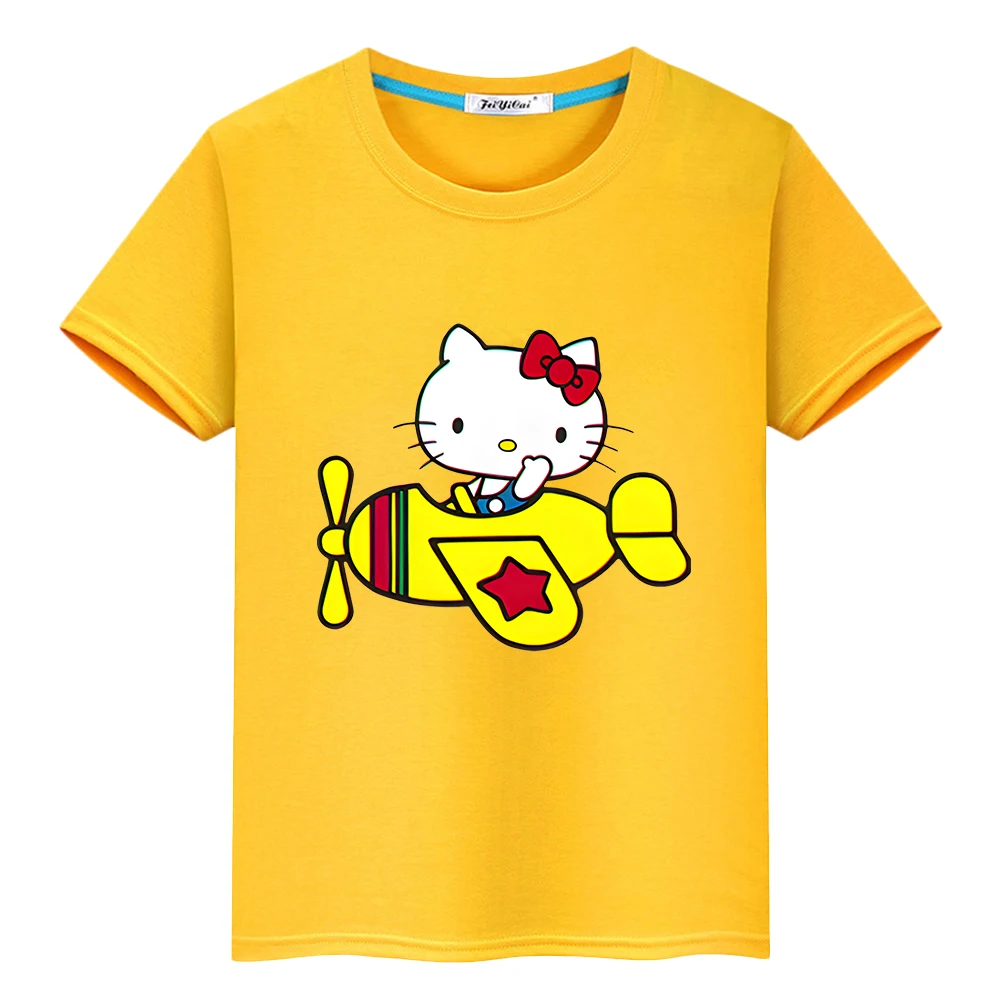 Camiseta con estampado de hello kitty para niños y niñas, camisetas cortas de Anime de dibujos animados, 100% algodón, ropa y2k, regalo para niños