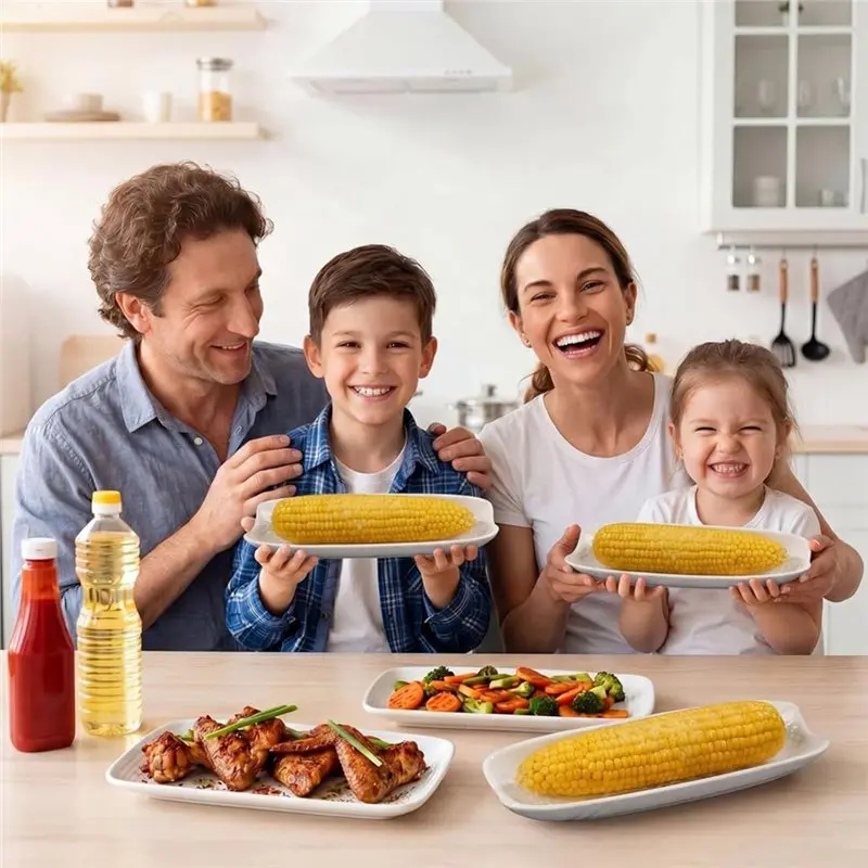 WORTHOWN-Corn Dishes Set Of 4, Stoneware Corn On The Cob Holders, 8.8 Inches Long, Dishwasher And Microwave Safe, Charming