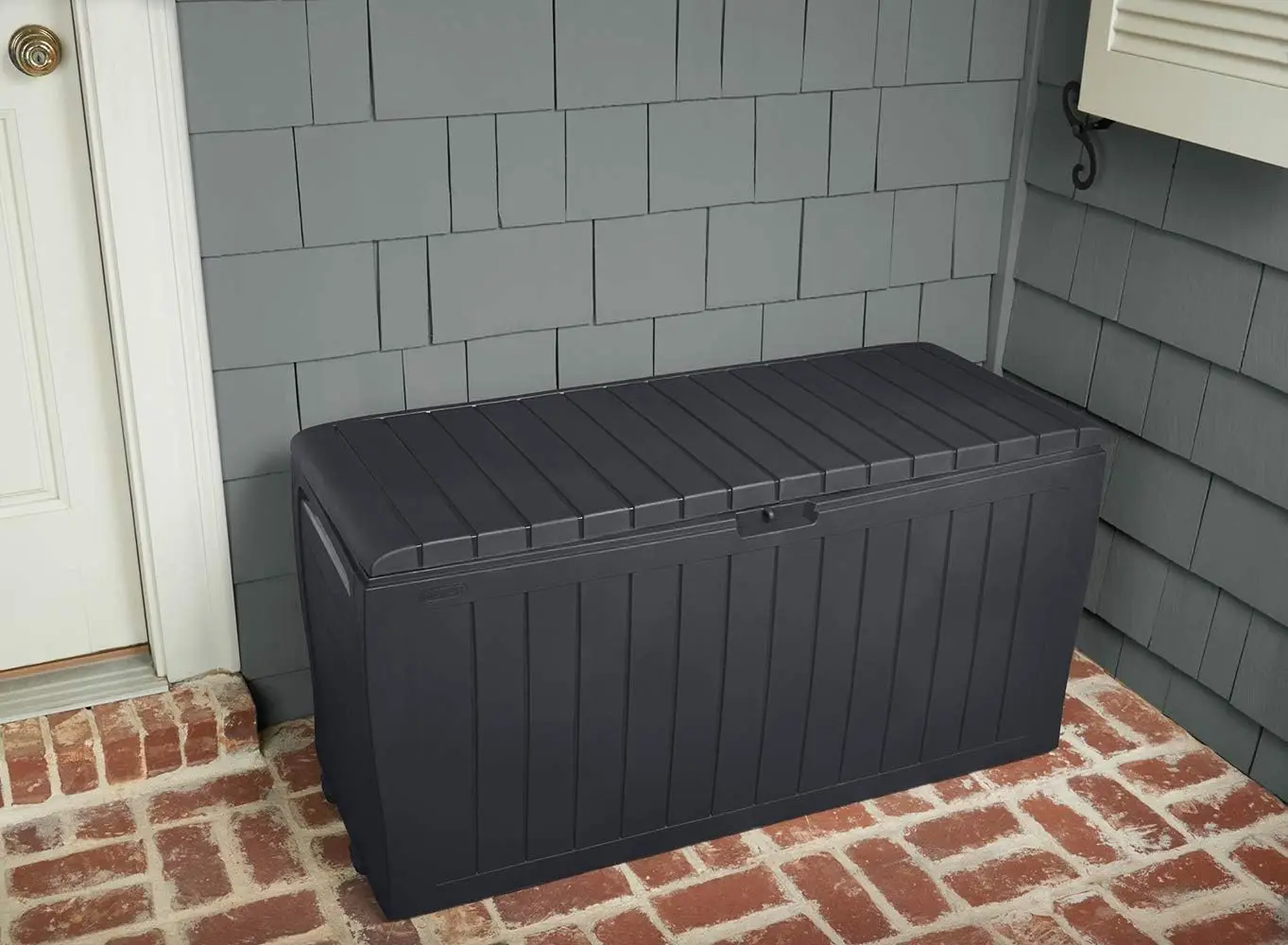 Caja de cubierta de resina de 71 galones, organización y almacenamiento, caja de almacenamiento para Patio, cojines para exteriores, cojines, herramientas de jardín, accesorios para piscina