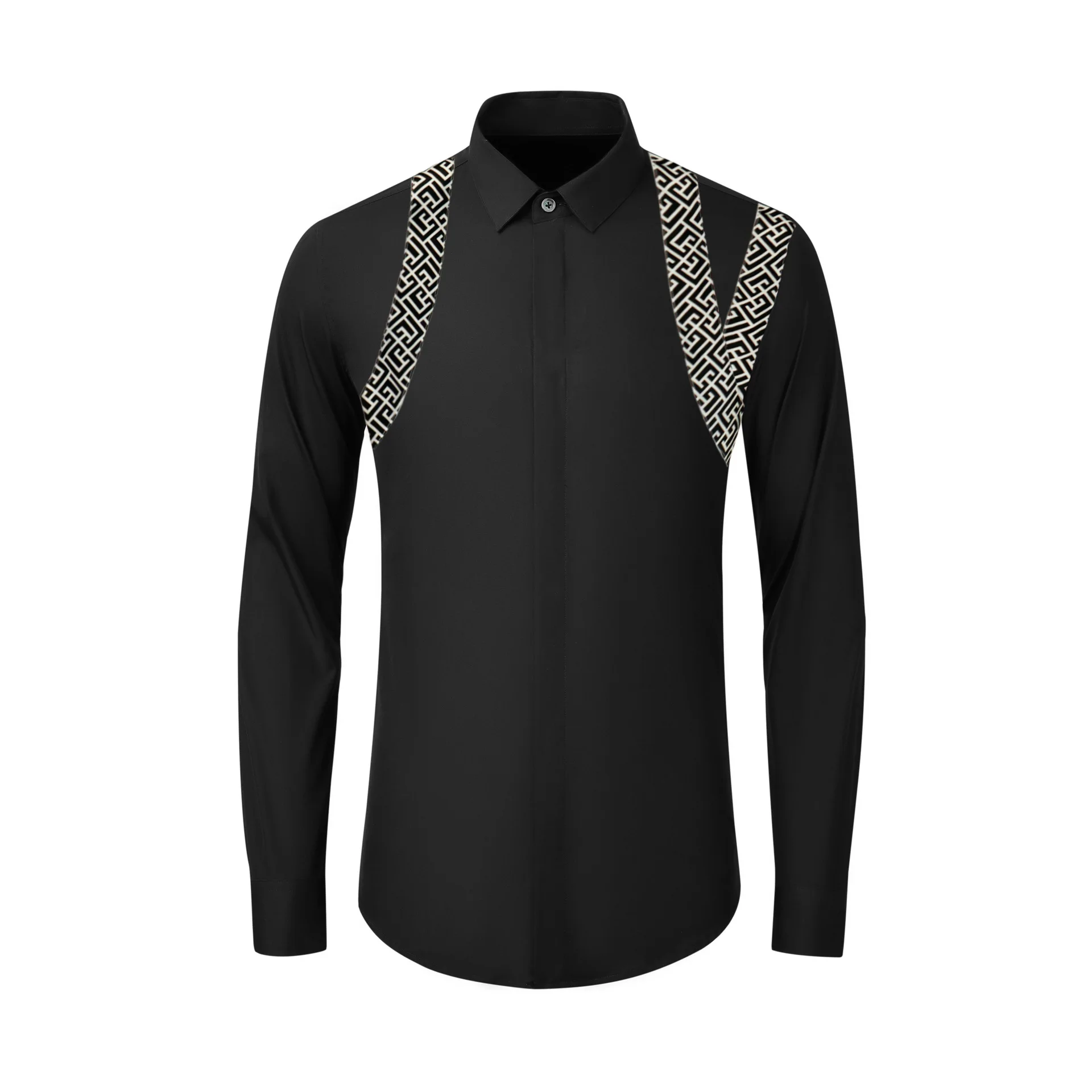 High Quality Spliced Long Sleeved Shirt Men Cotton Casual Business Dress Shirts Handsome Versatile Social Celebrity Shirt 2026