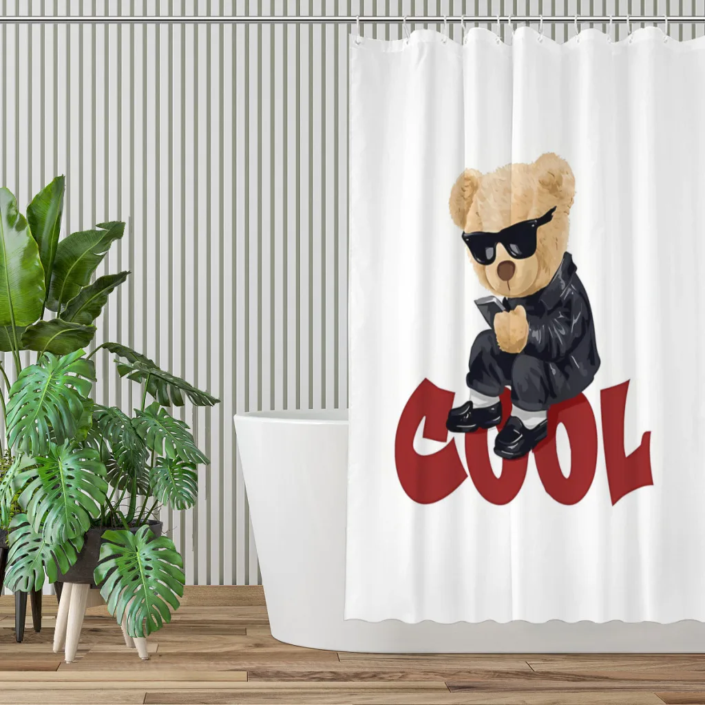 Cool Sunglasses Bathroom Shower Curtains Teddy Bear Waterproof Partition Curtain Designed Home Decor Accessories