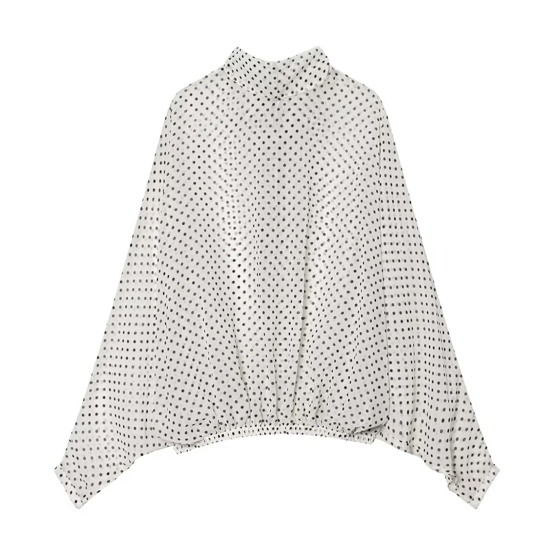 MUJER Polka Dot Blouses Woman Semi Sheer Women's Blouses and Skirts Set Holiday Beach Tops for Women Long Sleeve Casual Blouses view 3