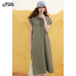 ELFSACK Letter printed casual dress for women's summer 2024 new small and slim skirt