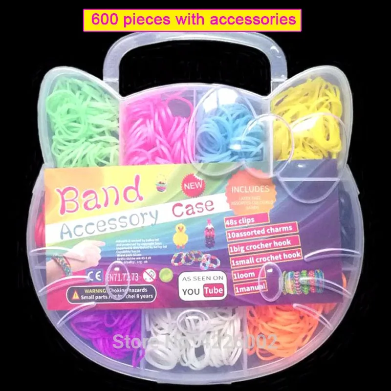 Colorful Rubber Loom Bands Elastic DIY Set Box Girls Gift Weaving Bracelet Tool Kit Kids Arts Crafts Toys Children 7 8 10 Years