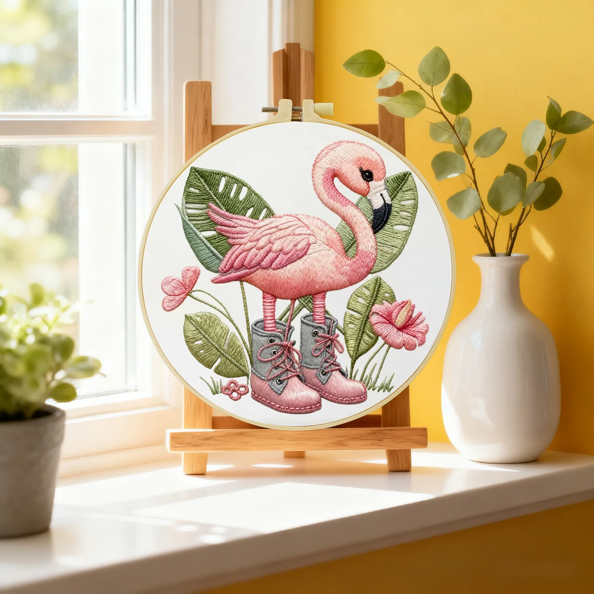 1pc 20X20CM/15X15CM 7.87/6.3inch Flamingo Embroidery Starter Kit DIY Kit DIY Embroidery Kit Manualidades Sewing Art