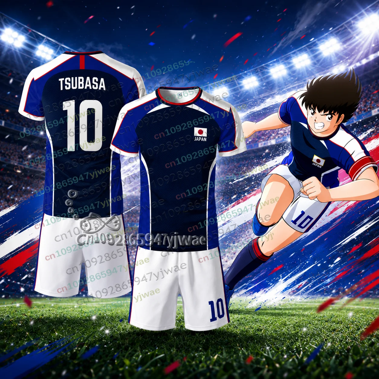 Anime Captain Tsubasa Japanese Flag Jersey Tee Shorts Set Breathable Quick-Dry Sportwear For MenWomen Kid Tshirt Set 2 Piece Set