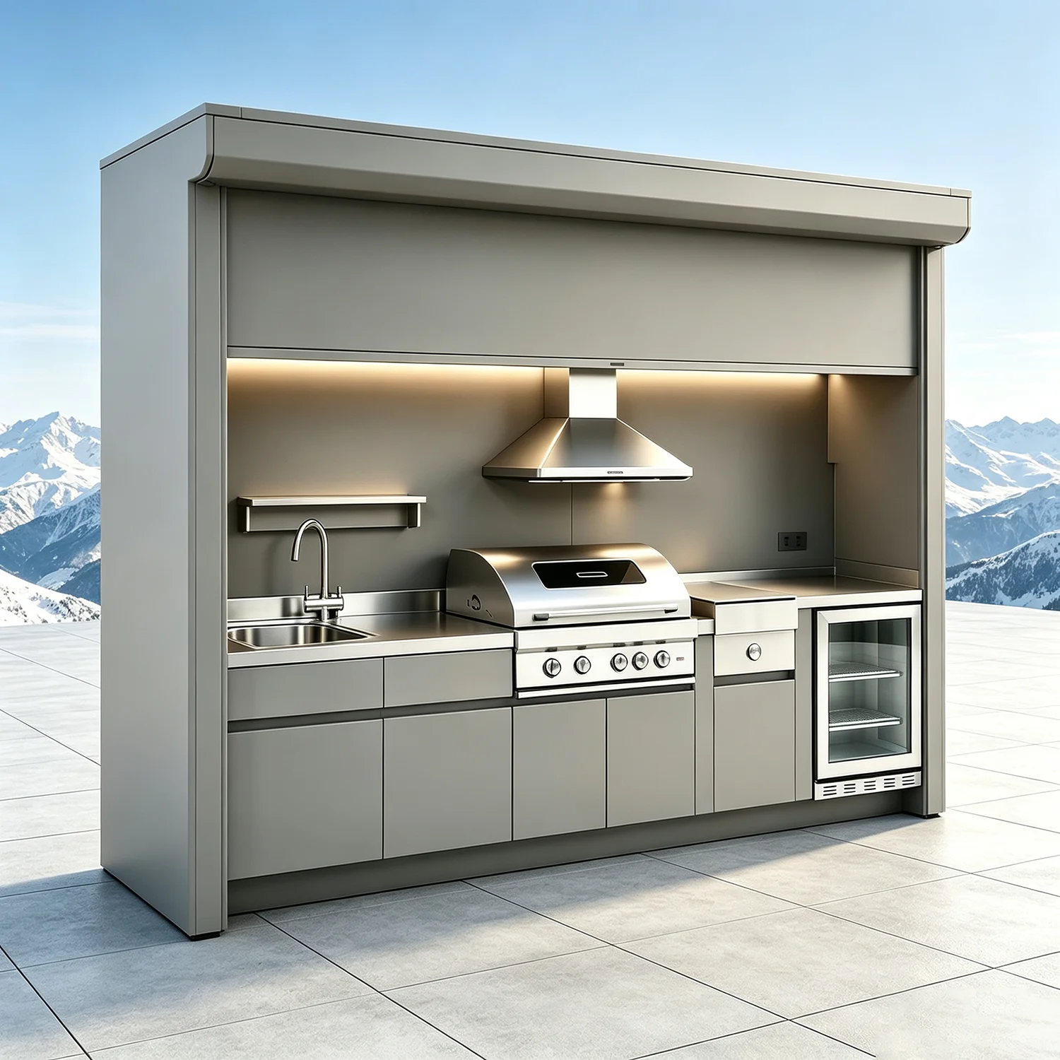 Weather Resistant Complete Outdoor Kitchen, Fully Equipped Outdoor BBQ Kitchen with Stainless Steel Grill, Sink and Refrigerator