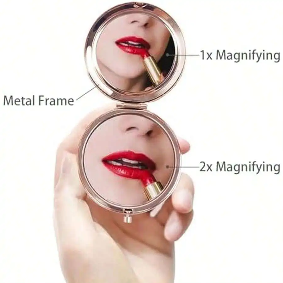 

Round Compact Mirror 2.6 Inch 1X And 2X Magnifying Pocket Makeup Mirror For Women