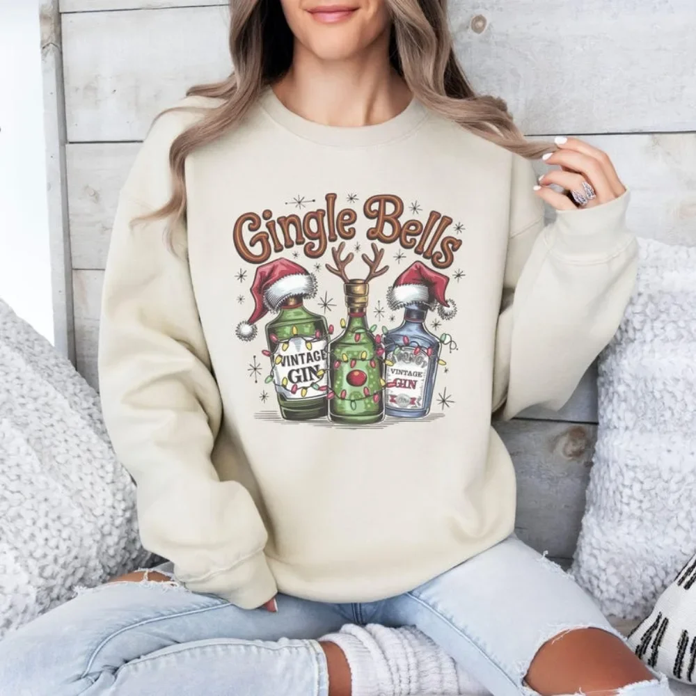 Navidad Alcohol Gingle Bells Gin sudadera divertida camisa navideña amantes de la ginebra beber suéter humorístico Chrimbo regalo