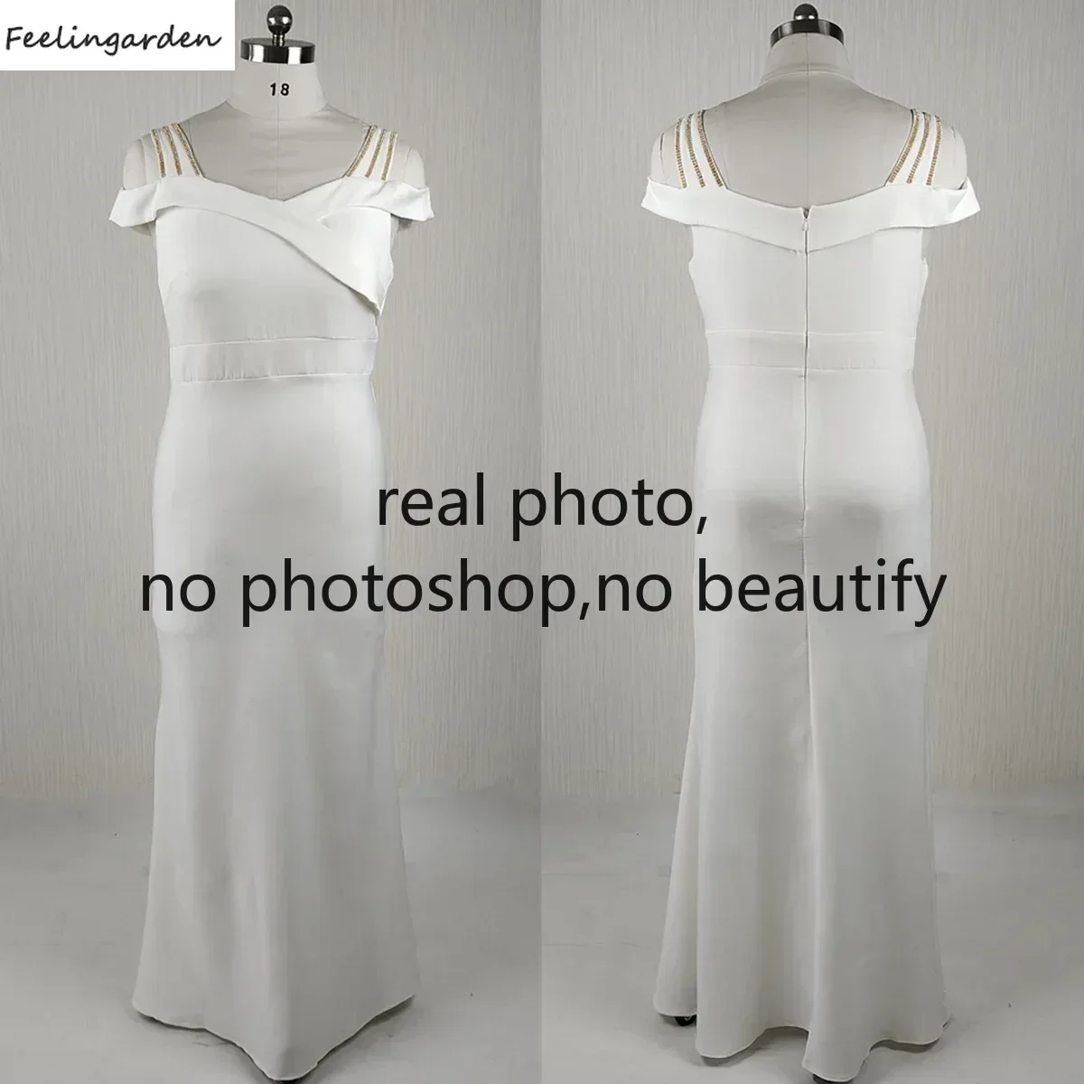 Feelingarden Customized Real Photo Plus size Evening Dress White Mermaid Floor Length Simple Women Party FOrmal Gown DX310