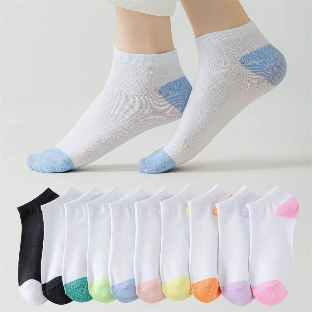 

10Pairs Patchwork Women Ankle Tube Socks Non-slip Breathable Summer Boat Socks Sweat-Absorbing Short Invisible Socks