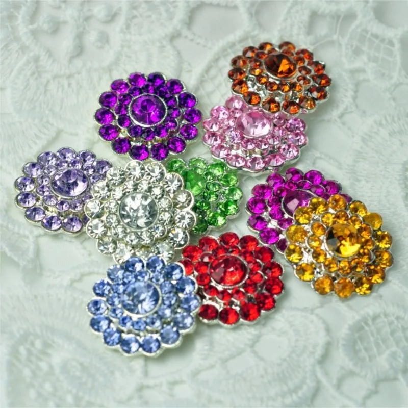 120PC 20mm Handmade Vintage Metal Decorative Buttons Crystal Pearl Flower Center Alloy Flatback Rhinestone Button Craft Supplies