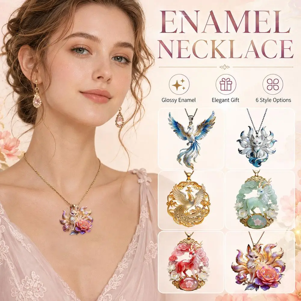 New Chinese Style Nine-Tailed Fox Enamel Pendant Cute Aesthetic Trendy Necklace For Women Friends Daily Wear