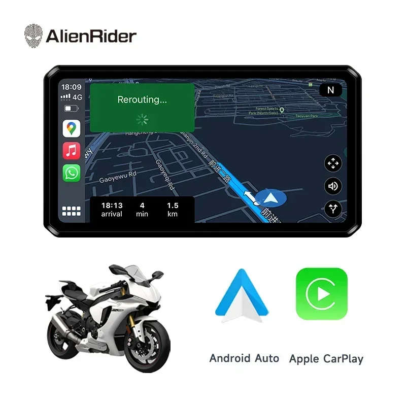 

AlienRider Black M12 Pro Motorcycle Carplay Android Auto Navigation 6.1 Inch Touch Screen Android 12 Built-in wiFi