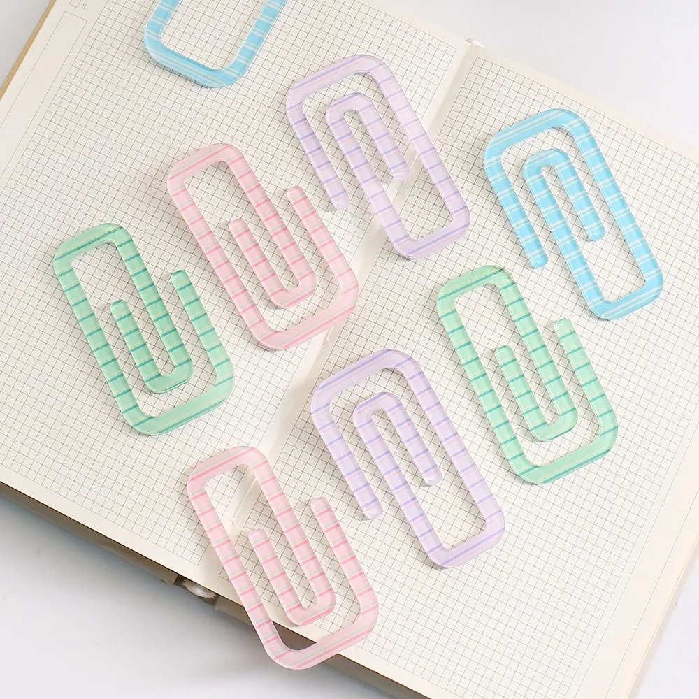 Mini Paper Clip Shape Striped Bookmark Candy Color Simple Book Page Marker Durable Book Decorative Ledger Bookmark Books