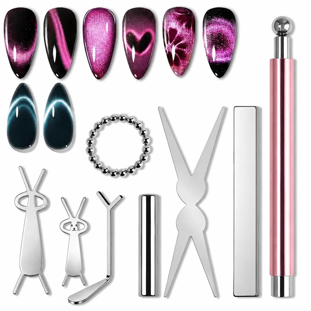8pcs Cat Eye Nail Magnet Tool Set, Y-shaped Cat Eye Magnet Magnets Nail Magnet Stick Cat Eye Gel Polish Magnets Tools Manicure