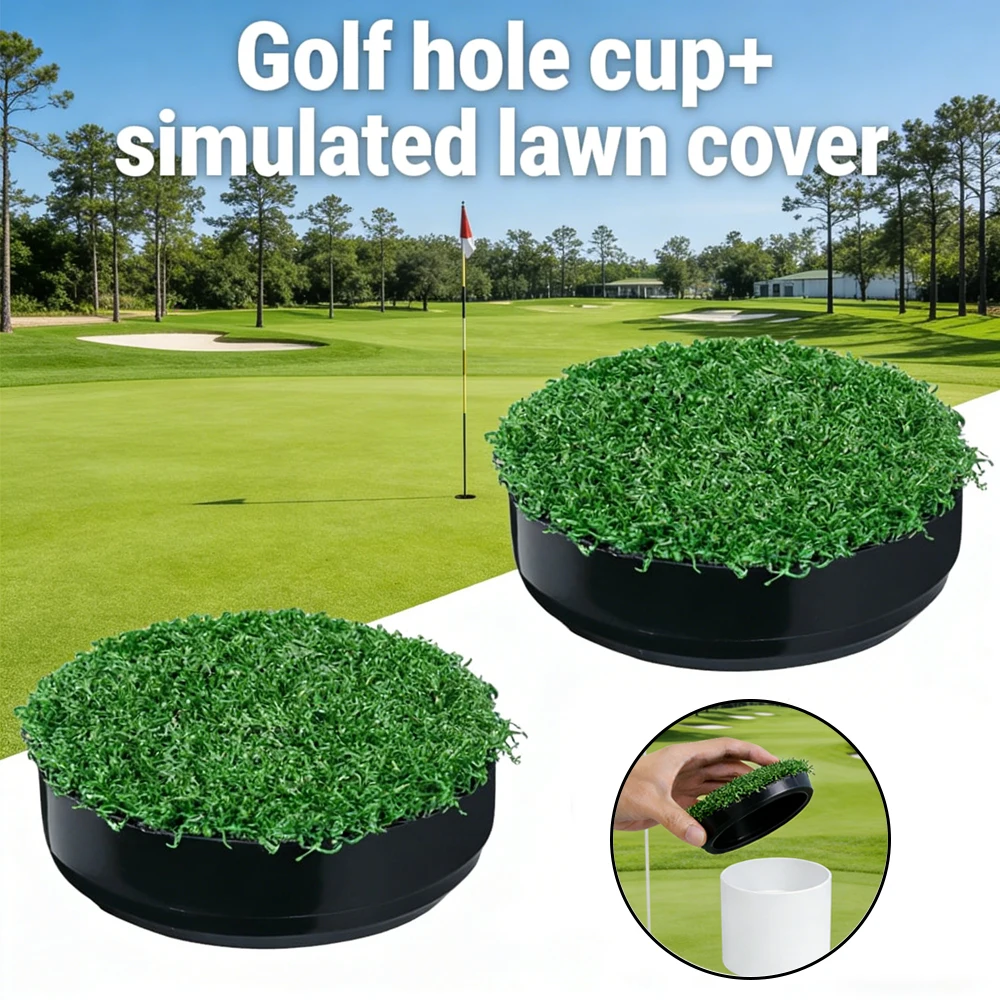 Golf Hole Cup Cover with Simulated Lawn Plastic Lid for Golf Course Outdoor Durable Supplies Golf Accessories Golf Green Tool