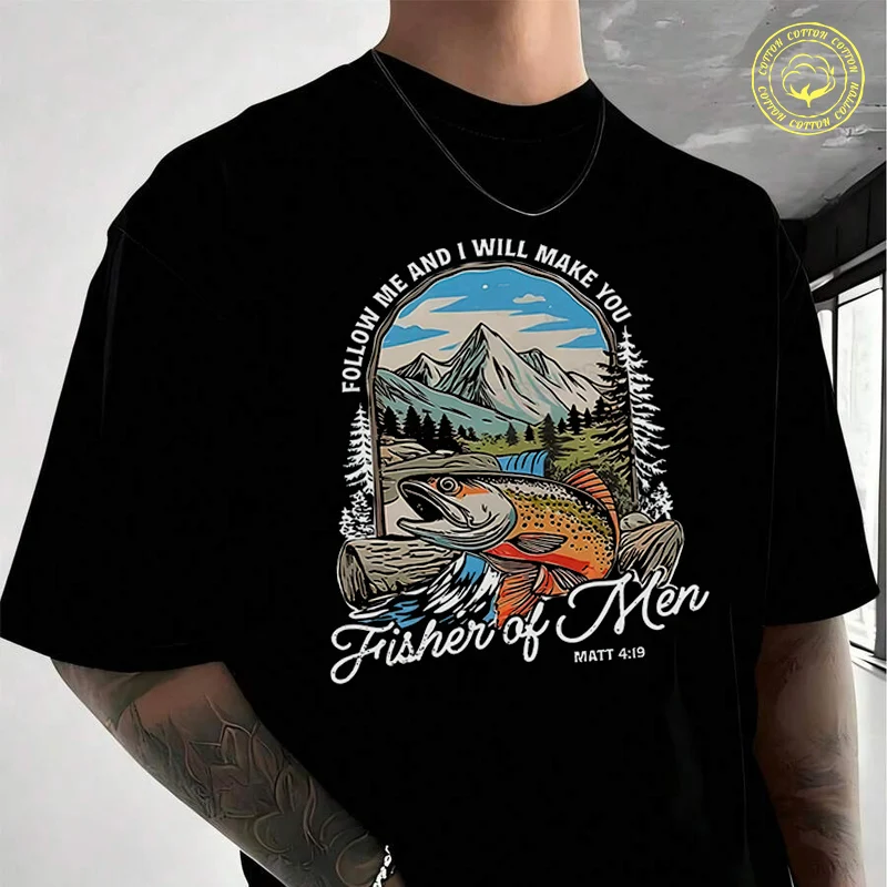 

Matthew's Gospel, Fishing, Fisherman Men's Moto Casual T-Shirt Fashionable Street Style Suitable For Travel And Sports Tee